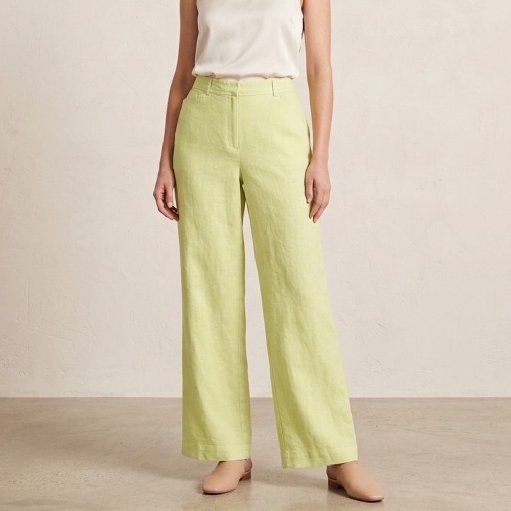PENDLETON Miami Mix Wide Leg Yellow Green Linen Rayon Pants Women's Size 14W